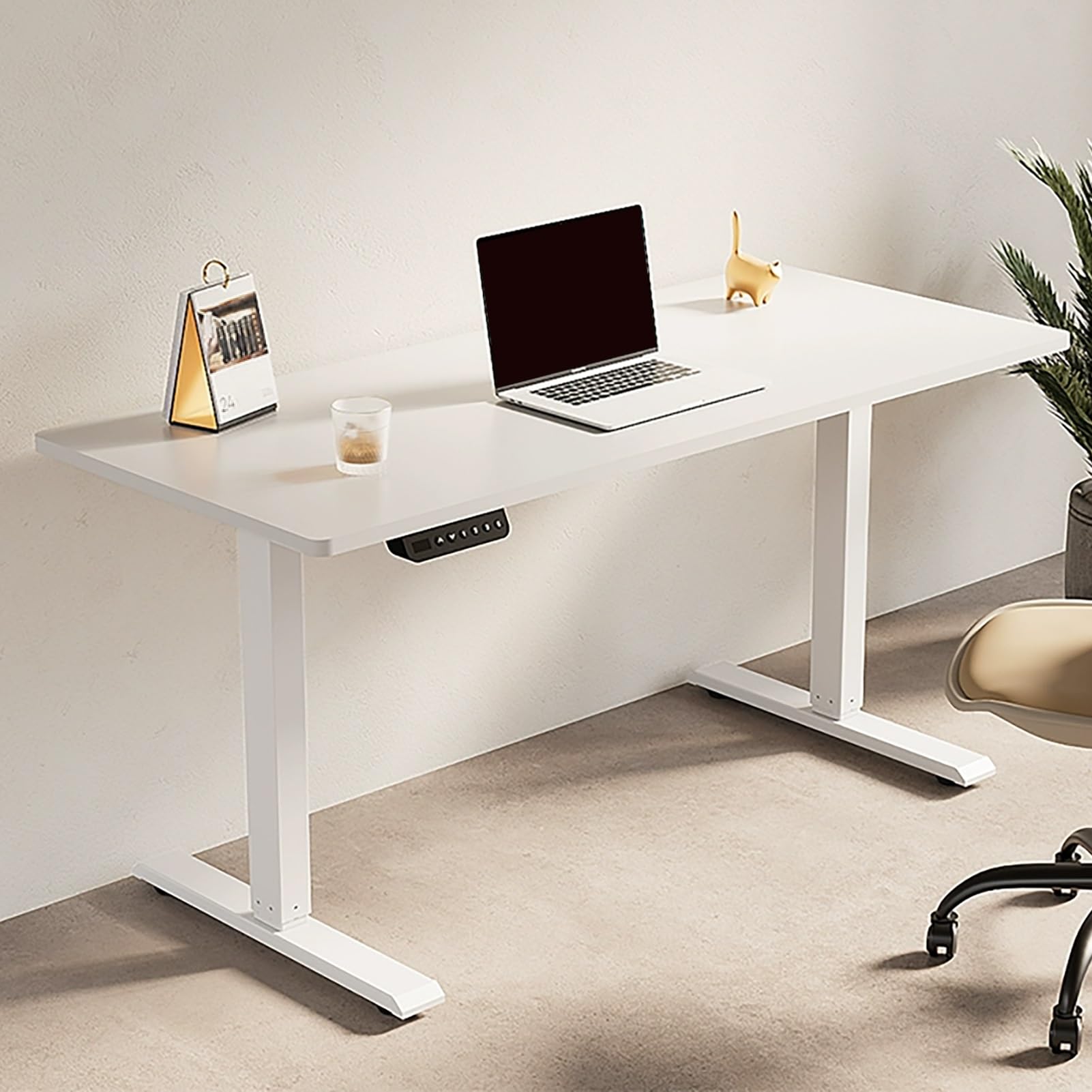 MYUYEE Standing Desk, Height Adjustable Stand Up Desk, Ergonomic Computer Desk, Sit Stand Desk With Metal Bracket, Gaming Desk With Cable Management, For Home Office,Brown,80X60(White-140X60Cm)