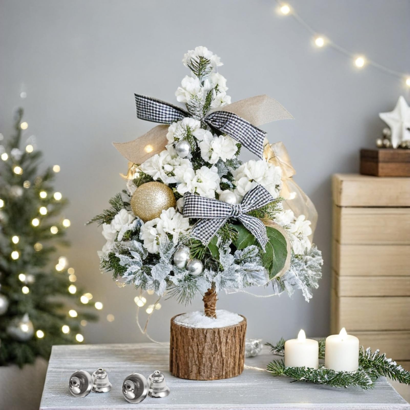 20 Clochettes de Noël en Métal Argenté 2,1 Cm pour Décoration de Sapin, 20 Pièces pour Bricolage Fête Suspendre Murale