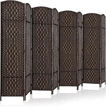 Room dividers 6 ft. Tall , Extra Wide Freestanding Privacy Screen with Diamond Woven Fiber, Foldable Panel Partition Wall Divider, Hinged Room Dividers