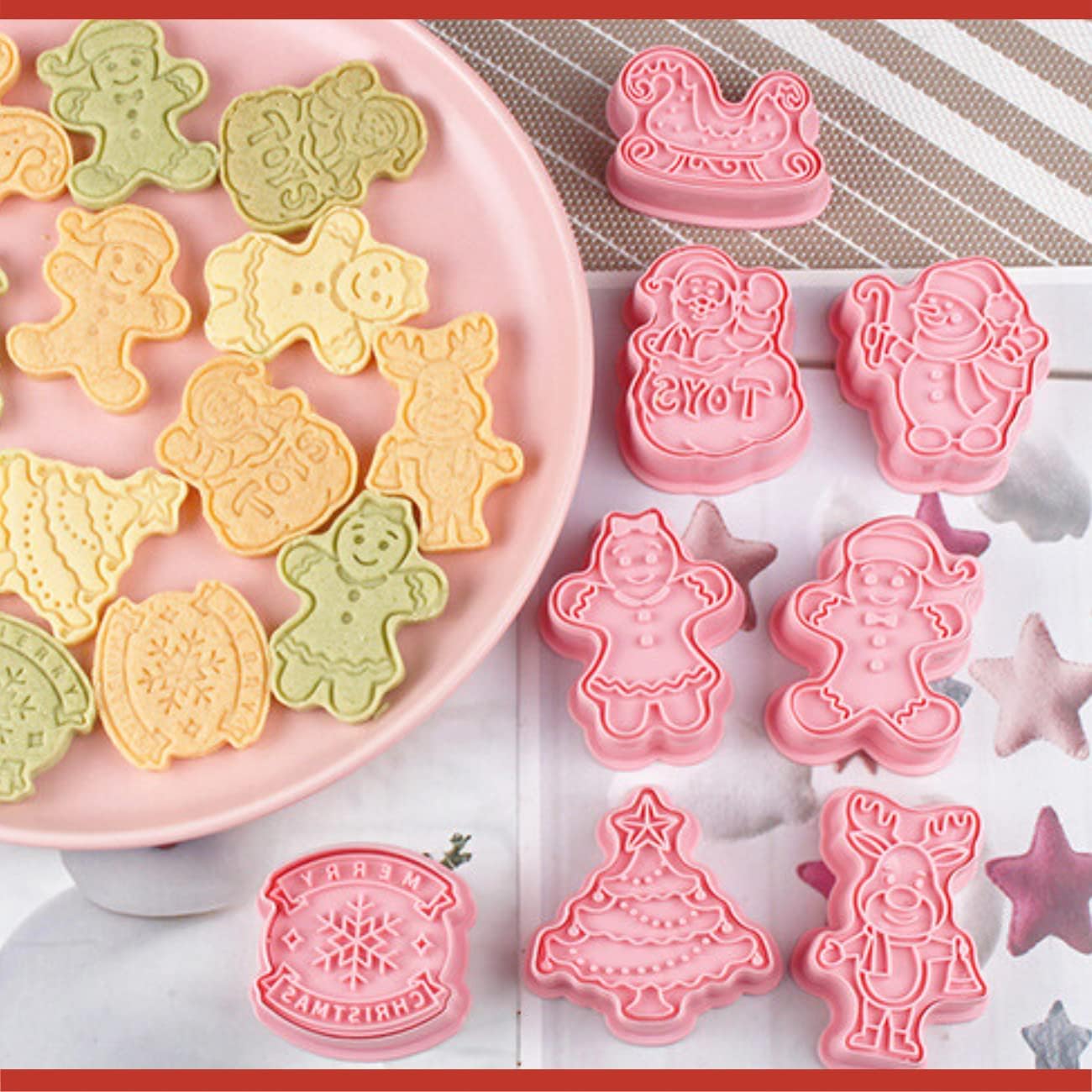 Christmas Cookie Cutter Set,8 Pieces 3D Plastic Stamp Molds Santa Claus Xmas Tree Gingerbread Boy and Girl Snowman Reindeer Cutter Biscuit Cutters for Christmas Baking - Image 5