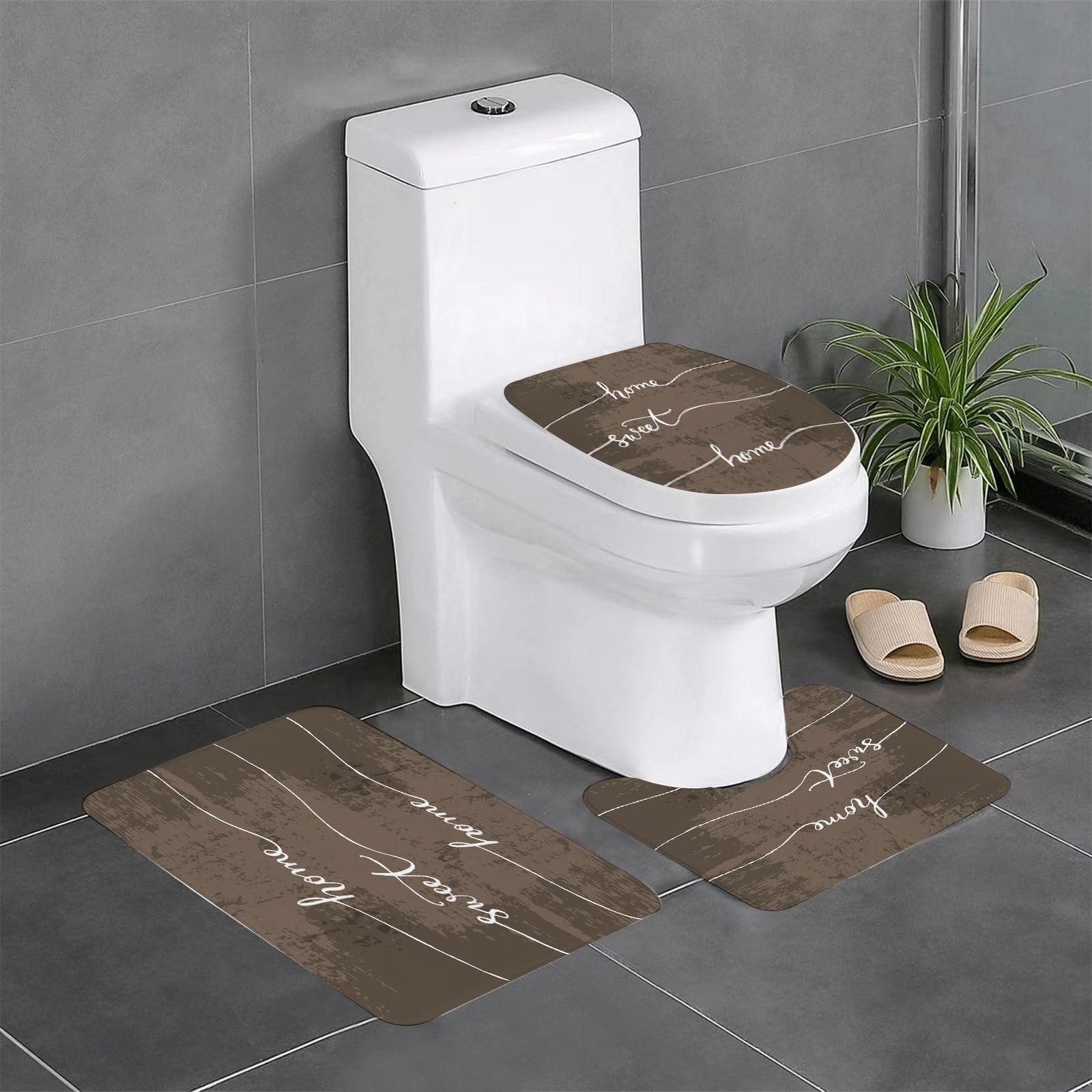 Set di 3 tappetini da Bagno, Lavabili in Lavatrice e Antiscivolo, in Morbida Fibra Superfine, con Scritta Sweet Home.