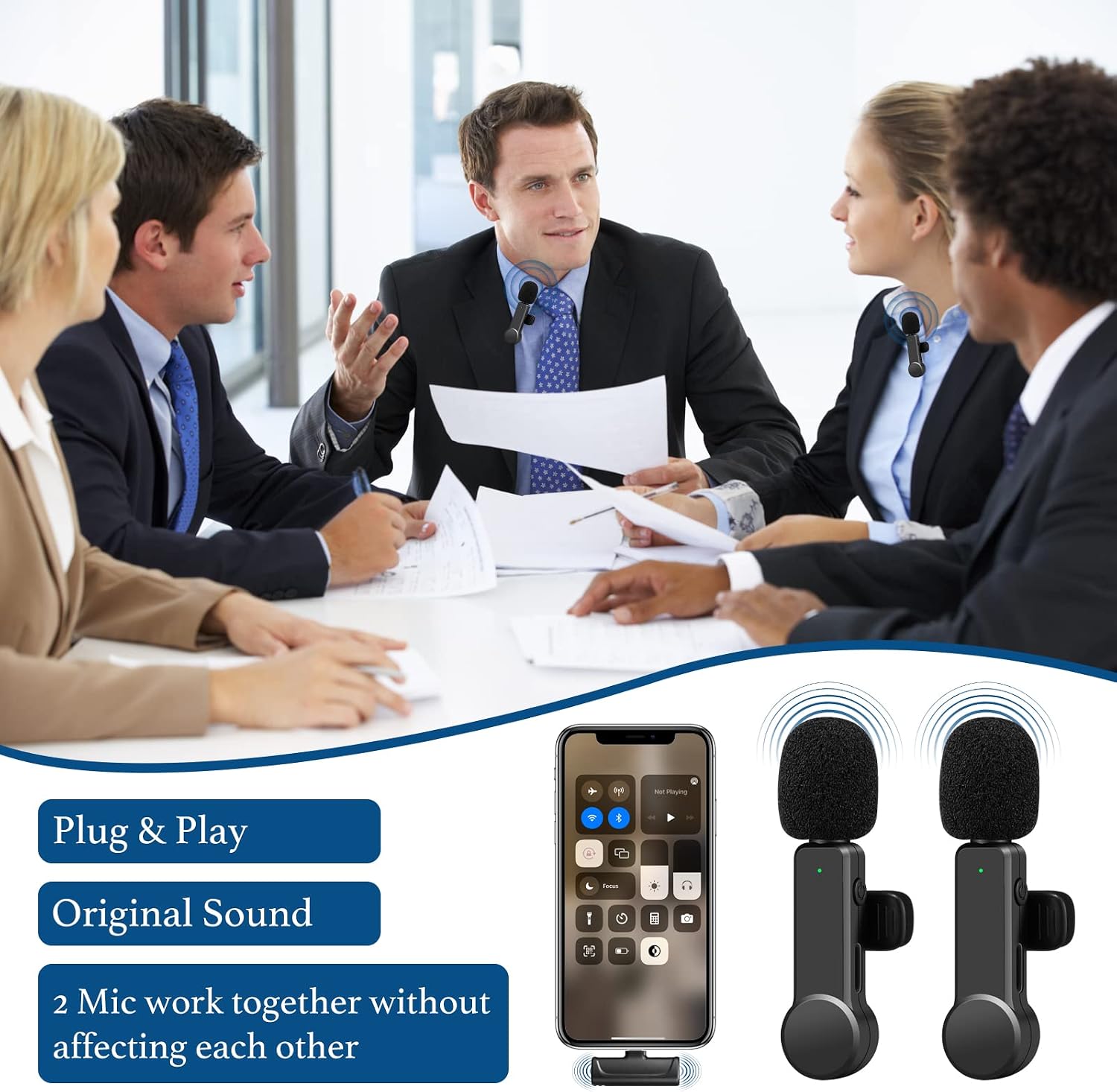 2Pcs Wireless Lavalier Microphone for Android phone, USB-C Clip On Microphone, Plug-Play Type-c Wireless Lapel Mic for Video Recording, TikTok, Facebook, YouTube, Vloggers, Auto-Sync Noise Reduction