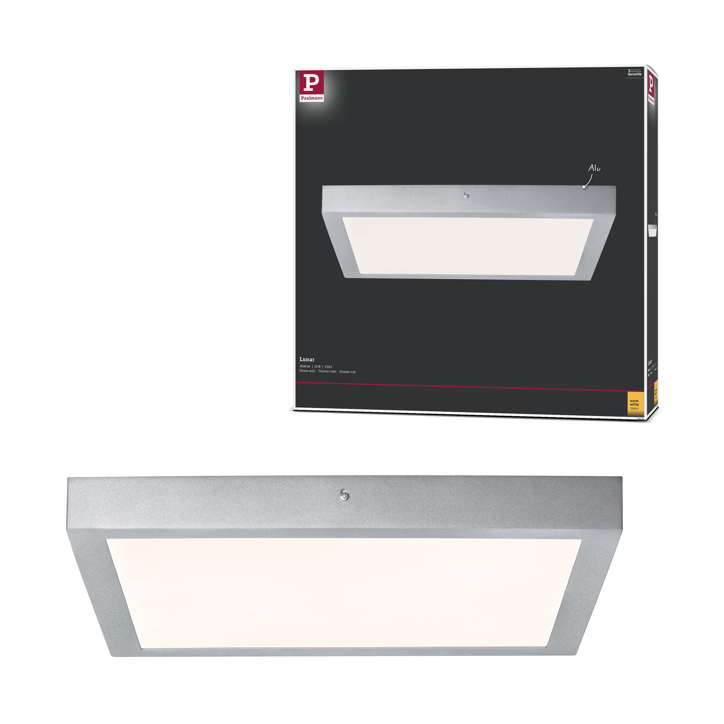 Paulmann Matt Chrome Lunar Led Panel, Angular, Chrome, 40X40cm