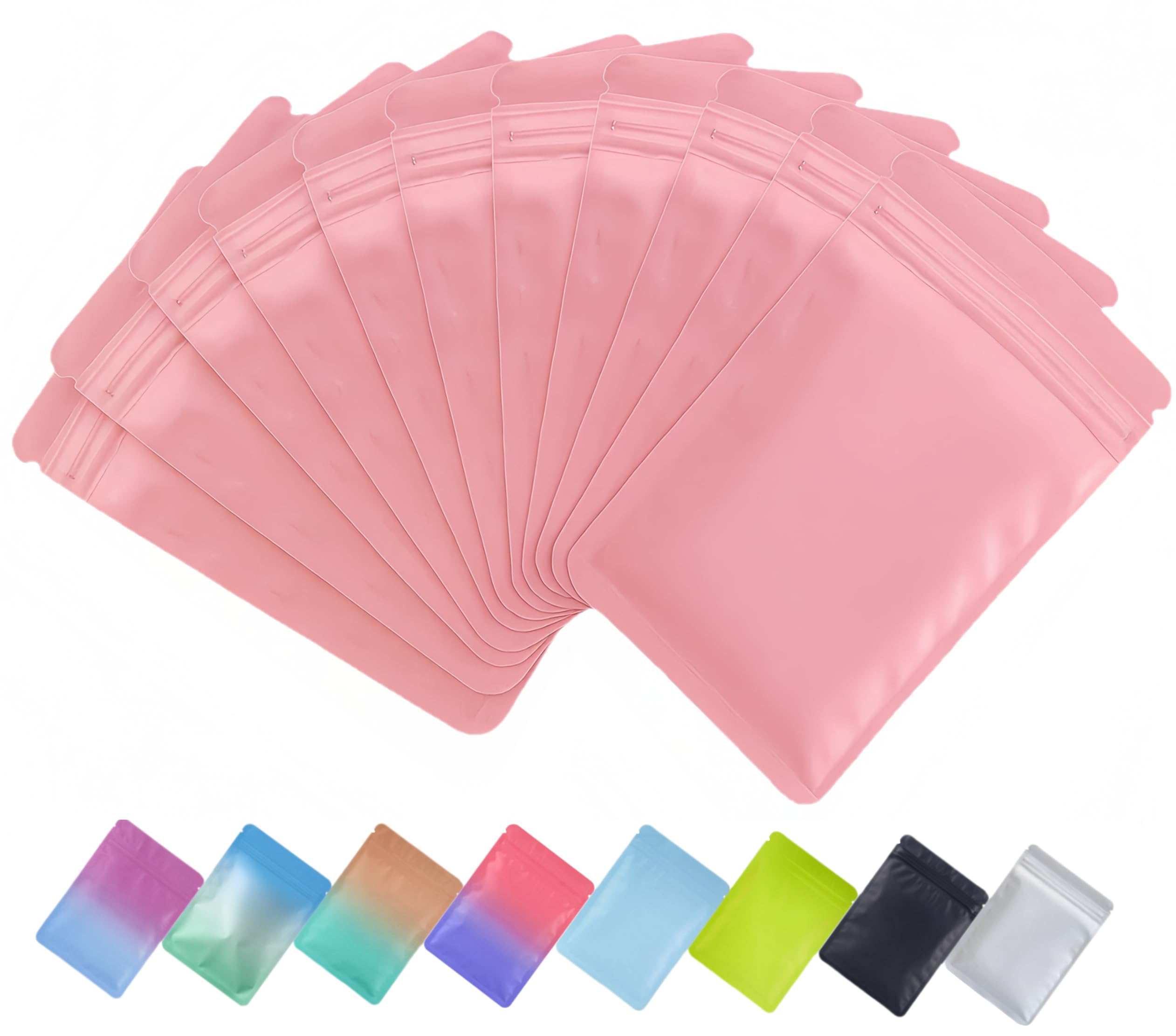 Plaphy 100-Pack Resealable Mylar Bags, Matte Ziplock Sample Bags, Small Aluminium Foil-Lined Pouches for Food Storage, Accessories Packaging, Retail & Small Business (Pink, 6.3 x 9.4 inches)