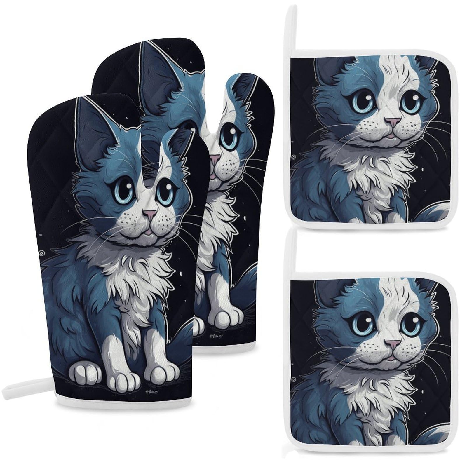 Gants de cuisine isolants et anti-chaleur bleus pour manipuler les plats