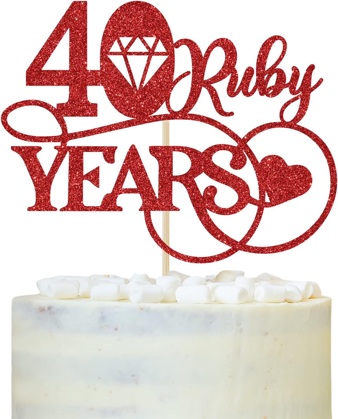 Amazon.com: Happy 40th Wedding Anniversary Cake Topper, 40 Ruby Years ...