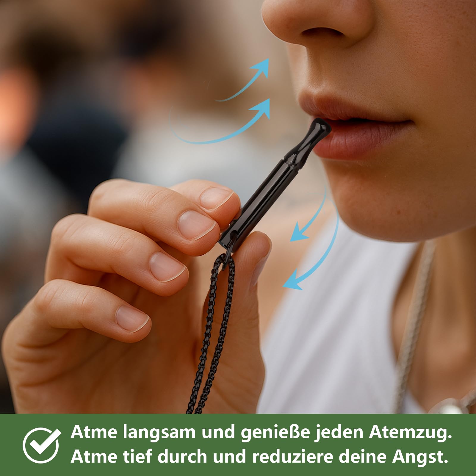 J.Fée 2.0 Rauchentwöhnung Hilfsmittel mit 20 Filter, Alternatives et aides sans nicotine - Atemtraining zur Entspannung & Stressabbau - Edelstahl Kette Atmung mit Luftwiderstand-Schwarz