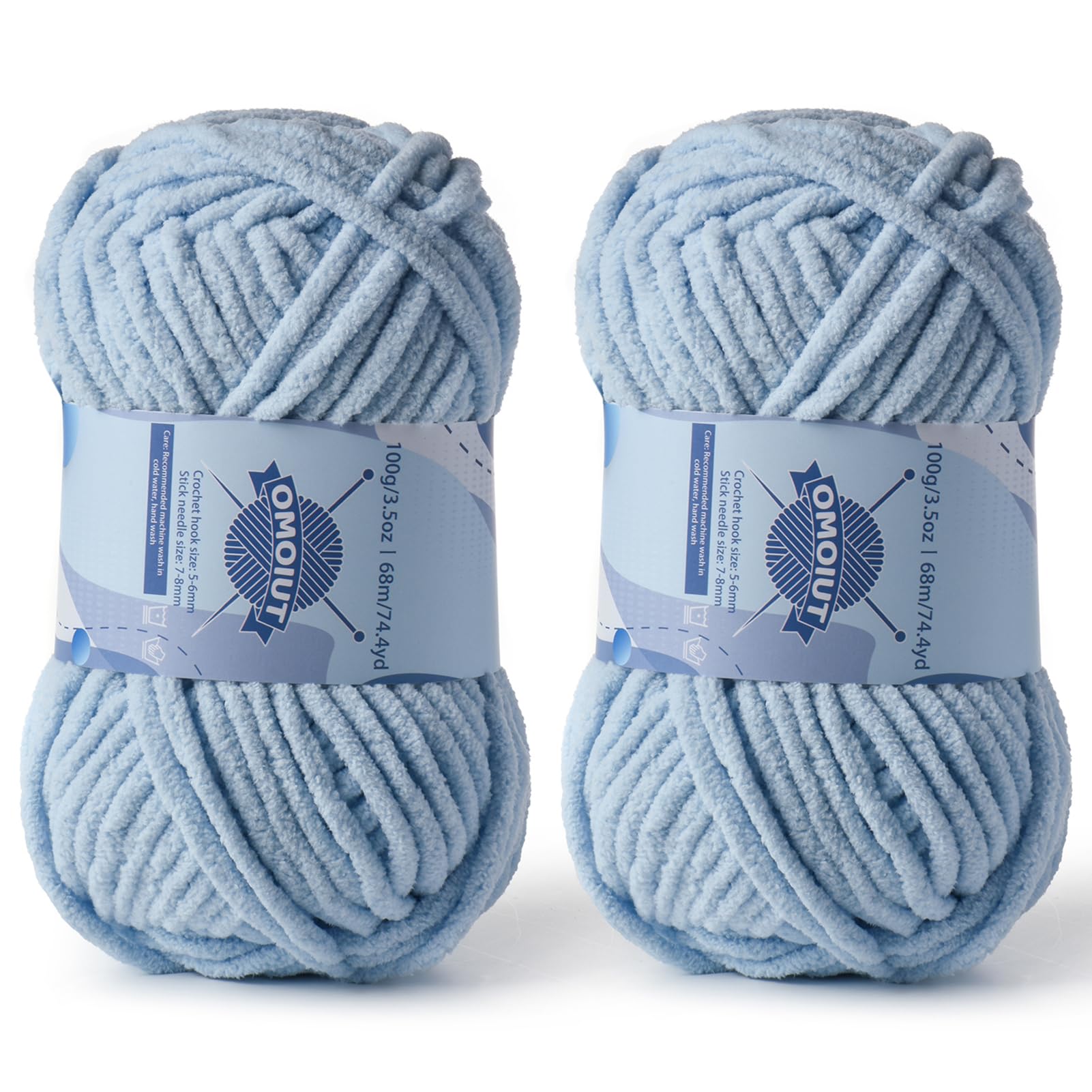 2 Pack Chunky Chenille Yarn for Crocheting, Baby Yarn for Crocheting Soft Blankets, Bulky Yarns for Crochet Amigurumi, 200g (148.7yds) Fluffy Velvet Yarns for Hand Knitting (2 Sky Blue)