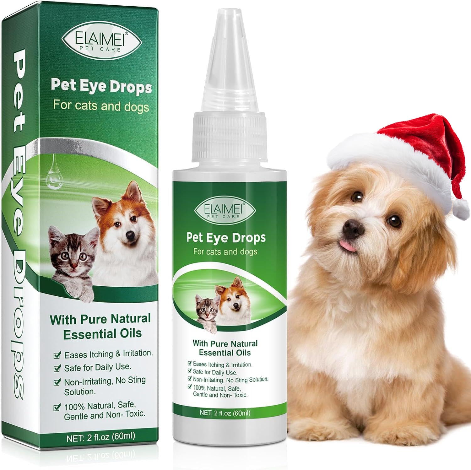 60ML Pet Eye Drops for Dog Cat Relieve Eyes Itching Irritation Pink Eye Allergies Symptoms Safe Gentle Formula