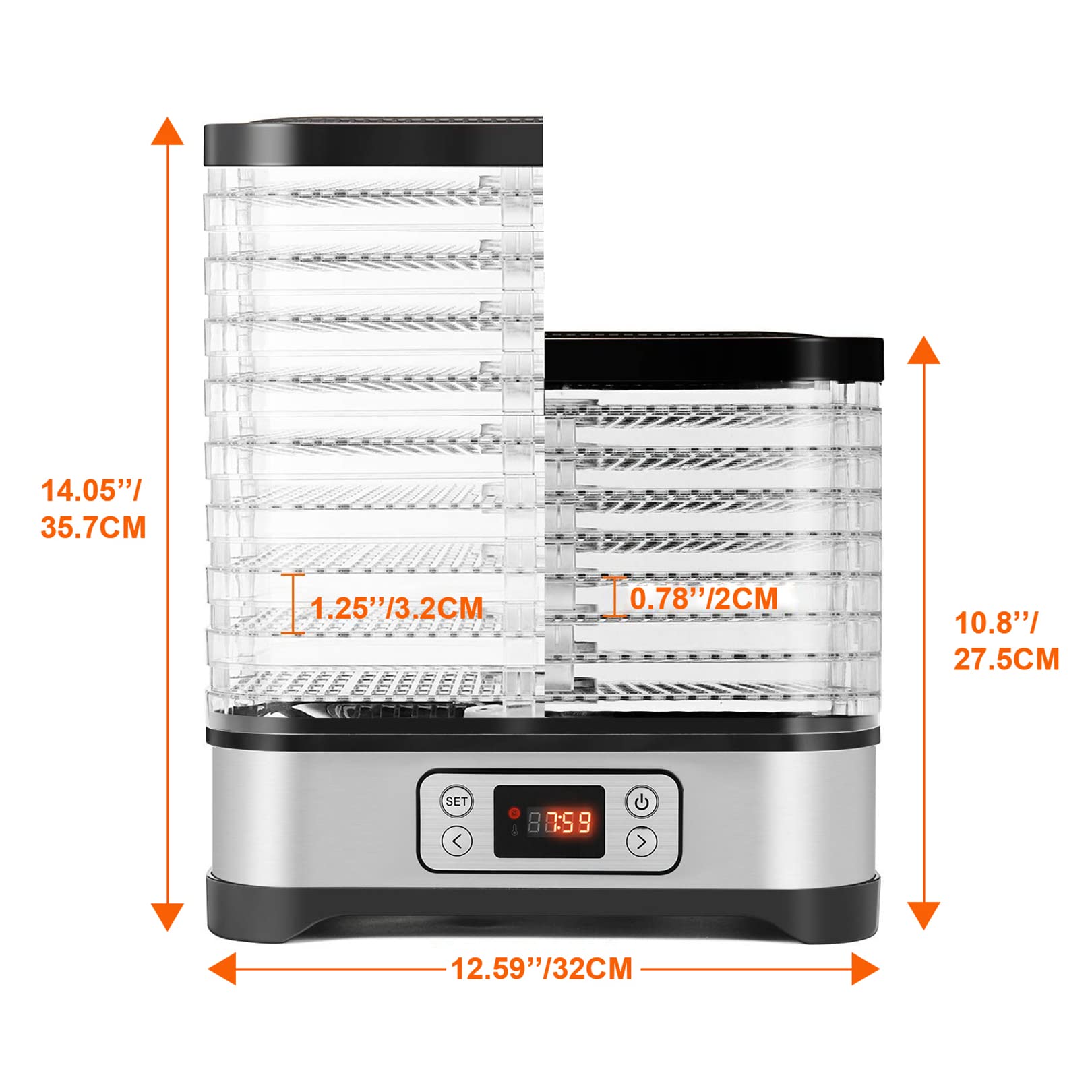 Deshidratador con pantalla LCD, 8 niveles, temperatura y temporizador 72H, sin BPA, sin BPA