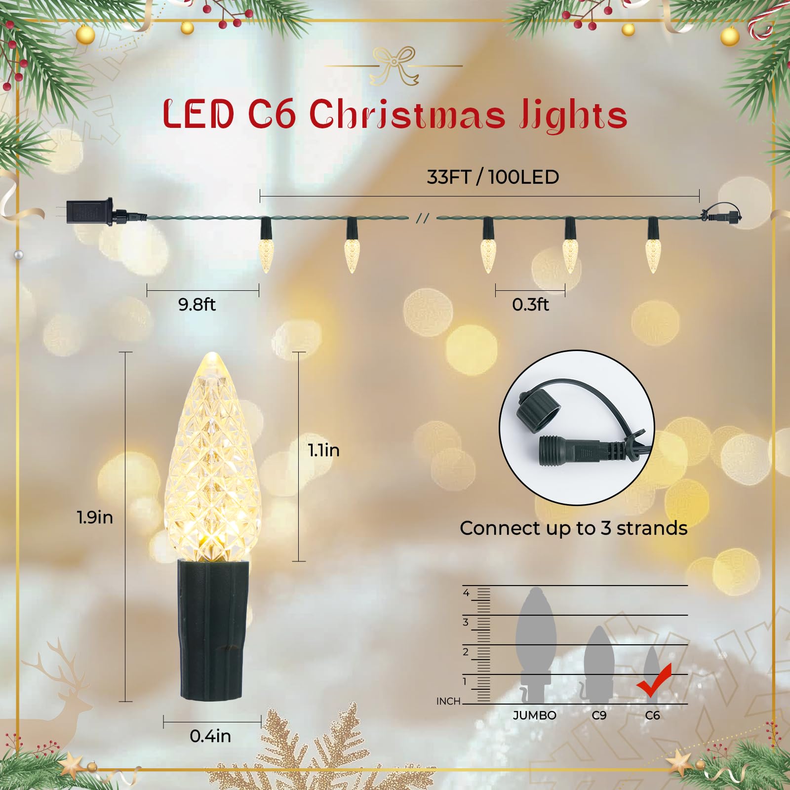 Snapklik.com : C6 Christmas Lights Outdoor, 100LED 33FT String Lights ...