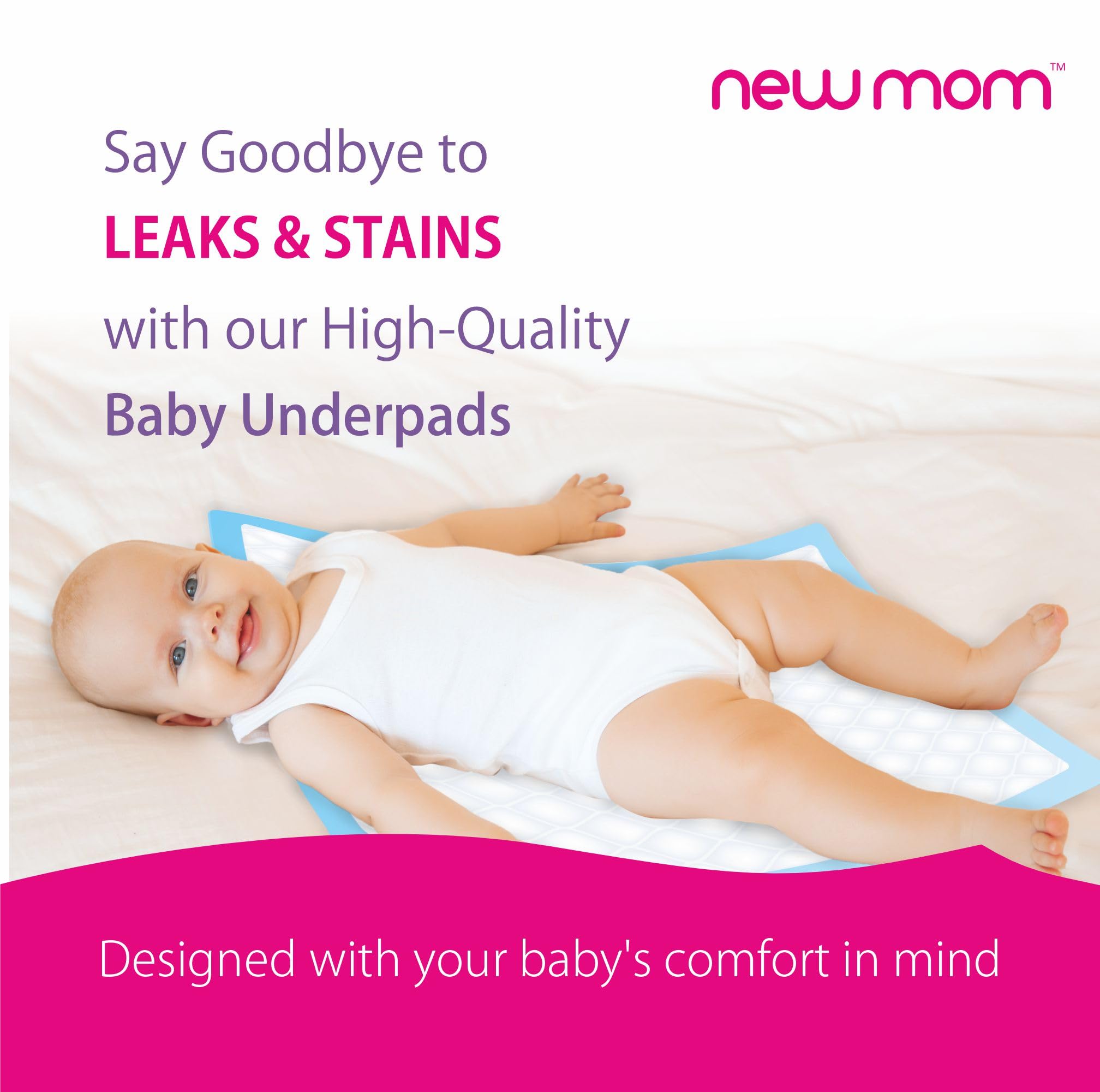 NewMom Baby Disposable Mats 60 Cm* 40 Cm | Disposable Underpads | Waterproof Bed Protector Sheet | Urine Protector Underpad|| Super Absorbent Polymer SAP | Fluff Layer- Pack of 40 - Image 2 thumbnail
