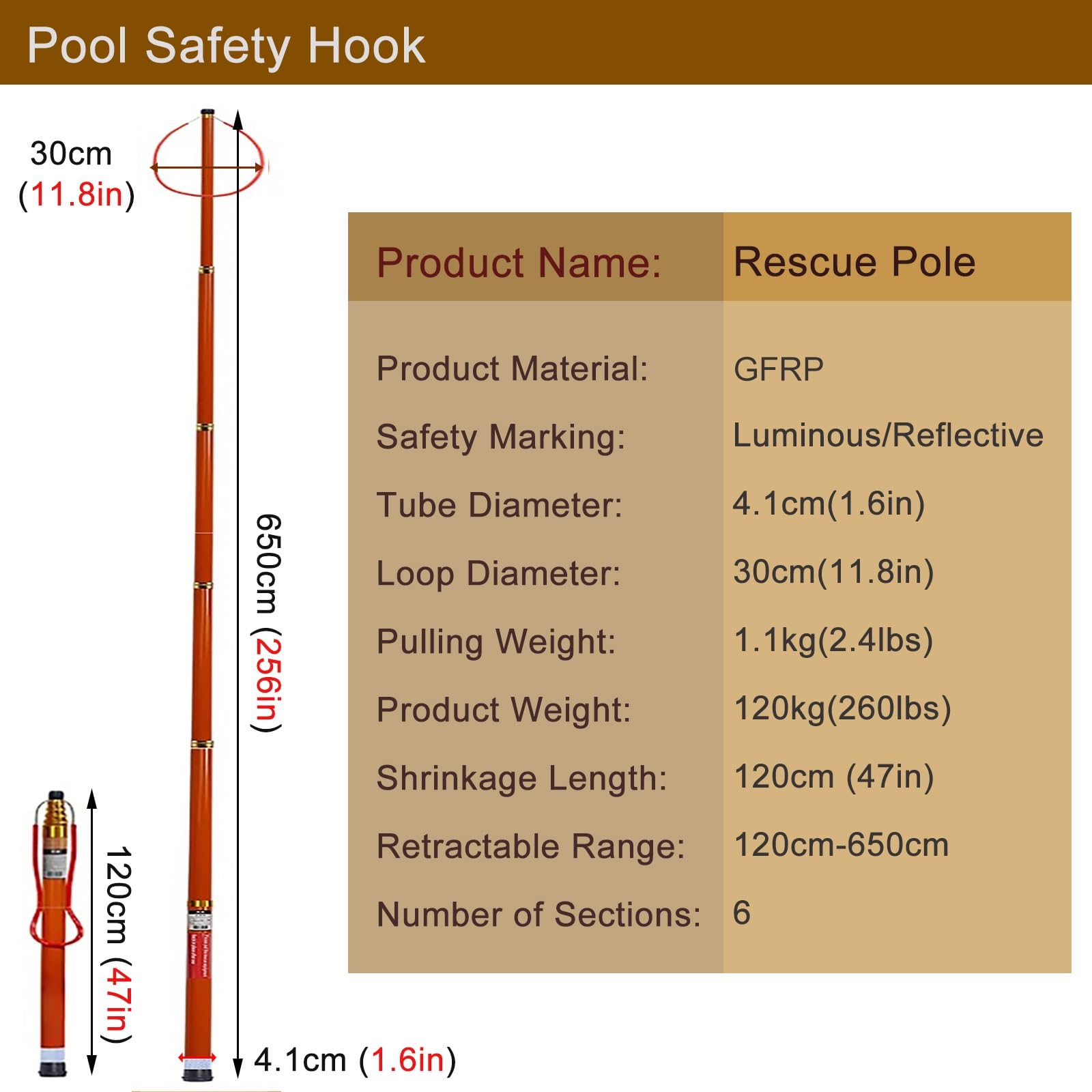 Gancho telescópico ajustable de rescate de emergencia para seguridad en la piscina, mayor alcance y durabilidad para adultos y niños