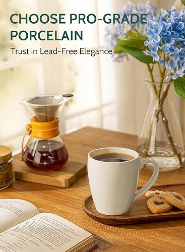 Vista 37 de Sweese. Conjunto de 6 tazas de café de porcelana, 16 onzas, Blanco