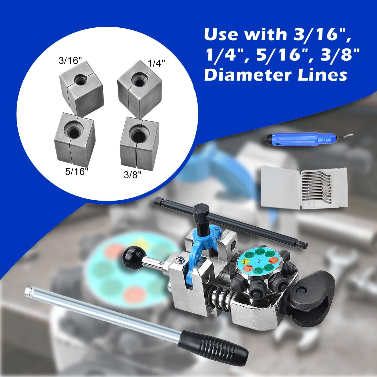 Kit Herramientas de Abocardado para Tubos de Frenos, 45° & 37°, Abocinados Simple, Doble y Burbuja, para 3/16" 1/4" 5/16" 3/8" (4,75/6,35/8/9,5mm) (45°)