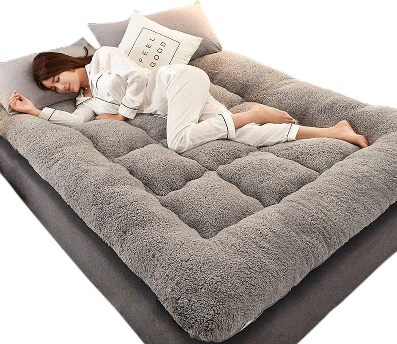 Japanese Futon Mattress, Extra Thick Fluffy Floor Futon Mattress, Super Soft Shaggy Roll Up Sleeping Pads, Portable Sleeping Mat, Sofa Mattress, Guest Bed