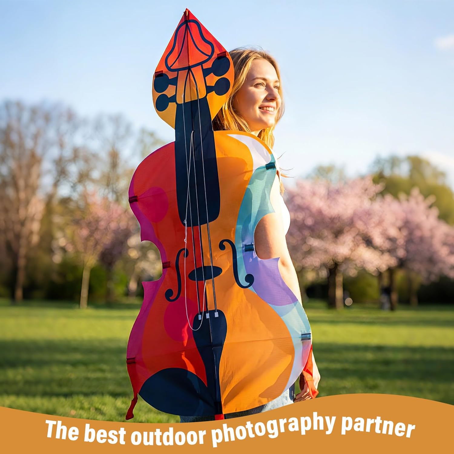Artistic Violin Kite Colorful Abstract Design, Kitess for Kids Kites for Adults, Easy to Fly Kite Long Tail Outdoor Beach Park Kites, Perfect Photo Prop & Unique Gift Festival Decorations