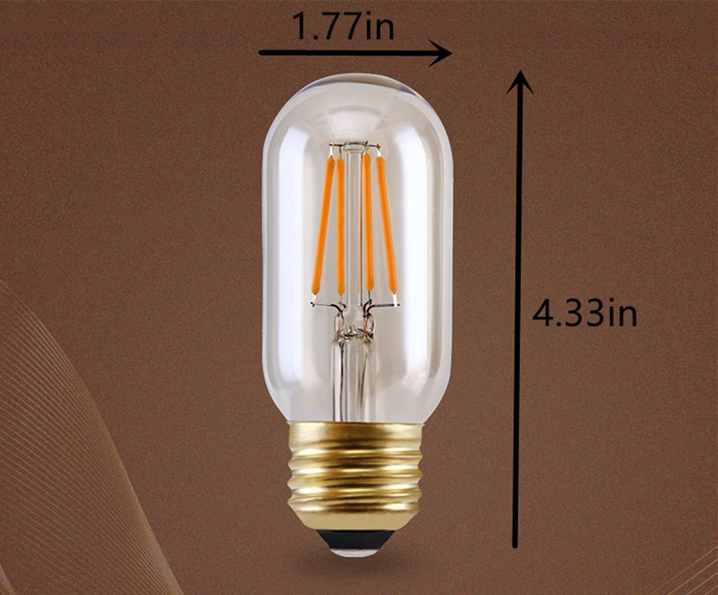Lxcom Lighting E26 Amber Glass LED Bulb 4W T45 LED Bulb Equal to 40 Watt Bulb Warm White 2200K Smooth Dimmable Antique Filament T45 Bulb, Suitable for Ceiling Fans, Chandeliers, Pack of 4