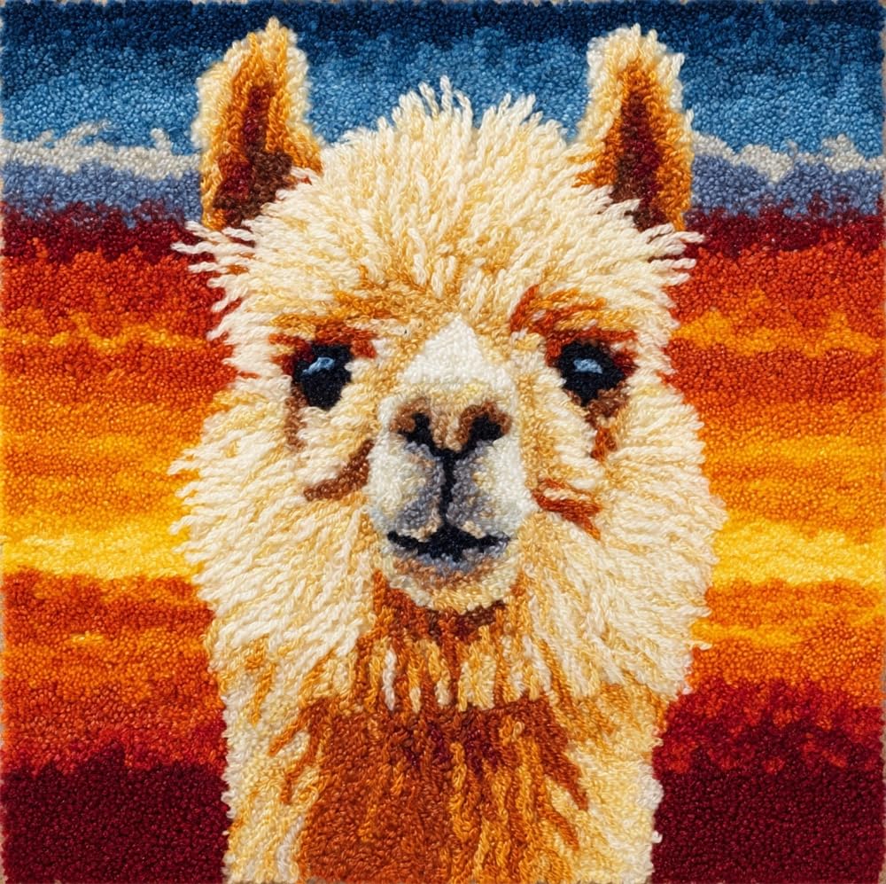 FWRTYCB DIY Latch Hook Pillow Kit Alpaca At Sunset Knitting Kits Cushion