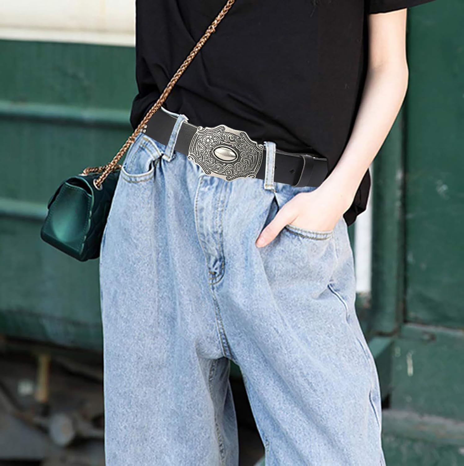 Metal Goth Punk Rock Rivet Belt, Vintage Retro Circle Rivets Belt for Jeans Pants with Fashion Buckle for Women Men Jeans