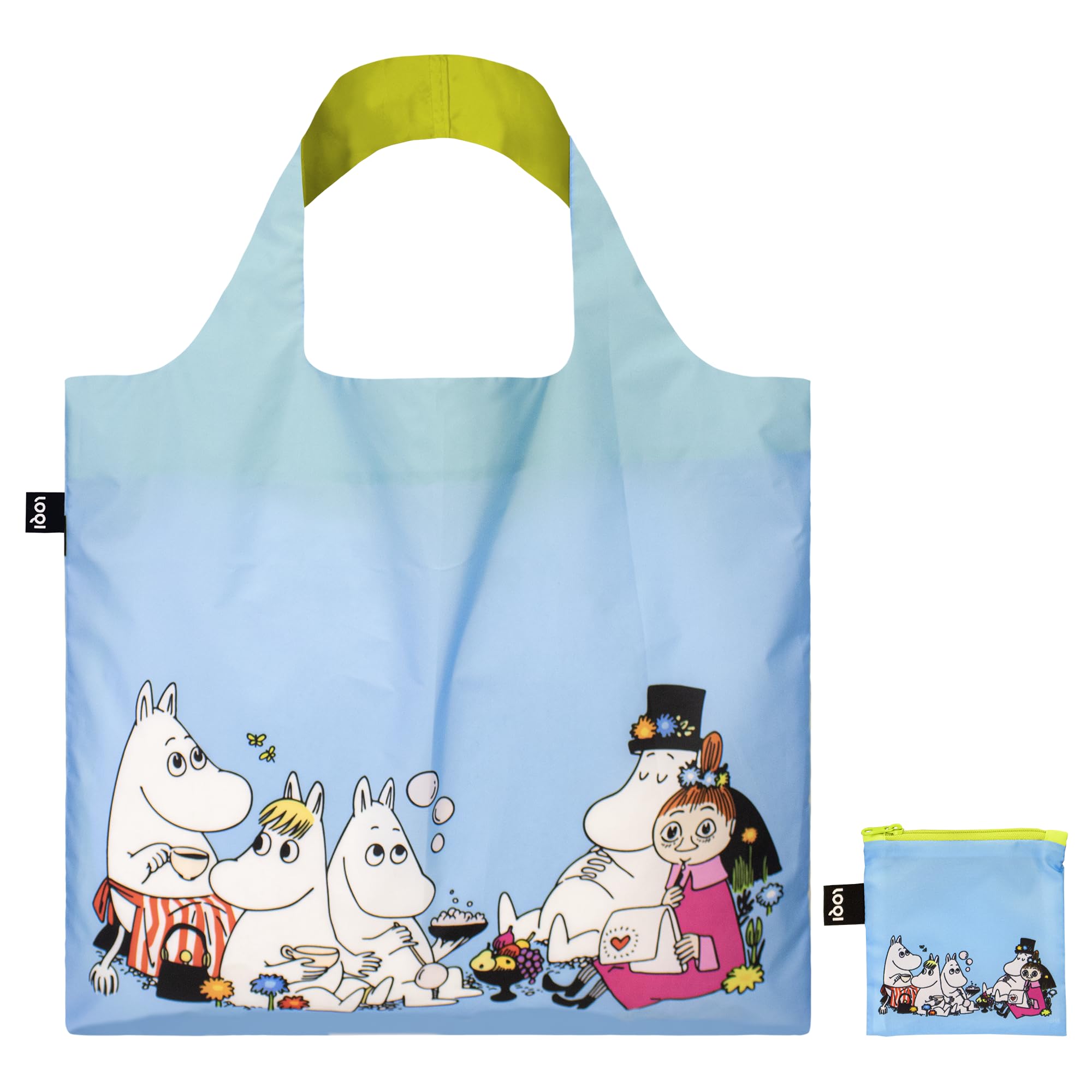 LOQI Moomin Family Collapsible Tote Bag, Large, Multicolor, Water Resistant, Adults, Unisex