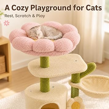Erinnyees 38.2-Inch Flower Cat Tree for Kittens & Small Cats, 2 Condos