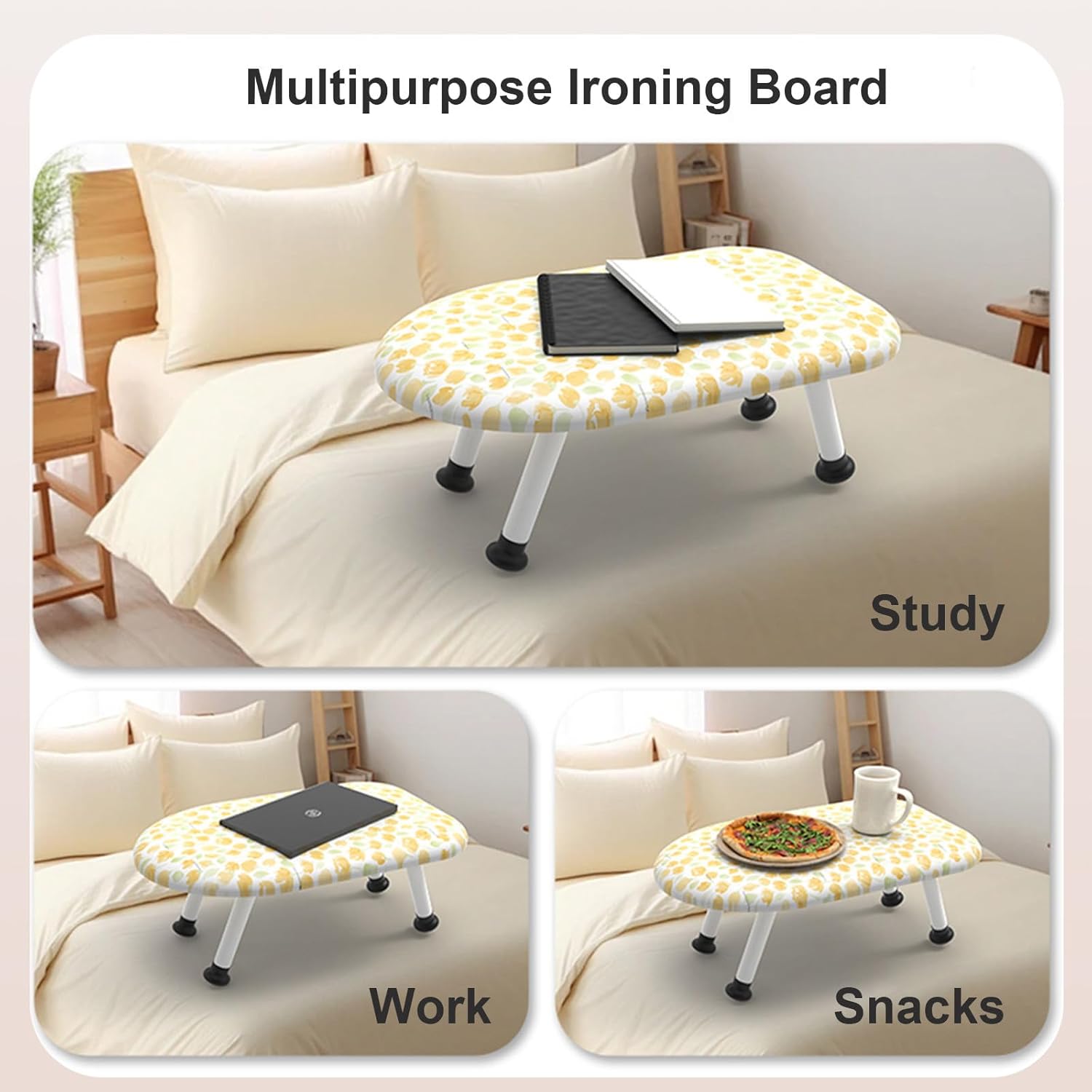 Small Ironing Board, Portable Table Compact Ironing Board 60x37cm Ironing Surface Stable Foldable Small Iron Board with Sleeve Iron Board, Retractable Iron Holder