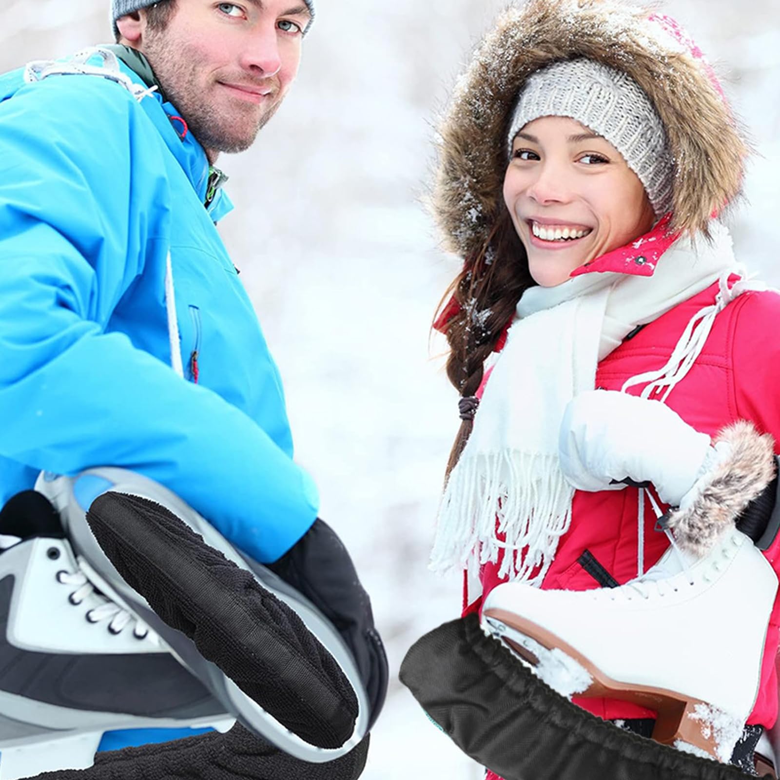 4 Stück Schlittschuhkufenschutz, Schwarzer Schlittschuhkufenschutz, Schlittschuhkufenschutz Zubehör, Elastischer Schlittschuhkufenschutz für Männer, Frauen, Jungen, Mädchen-A (M)