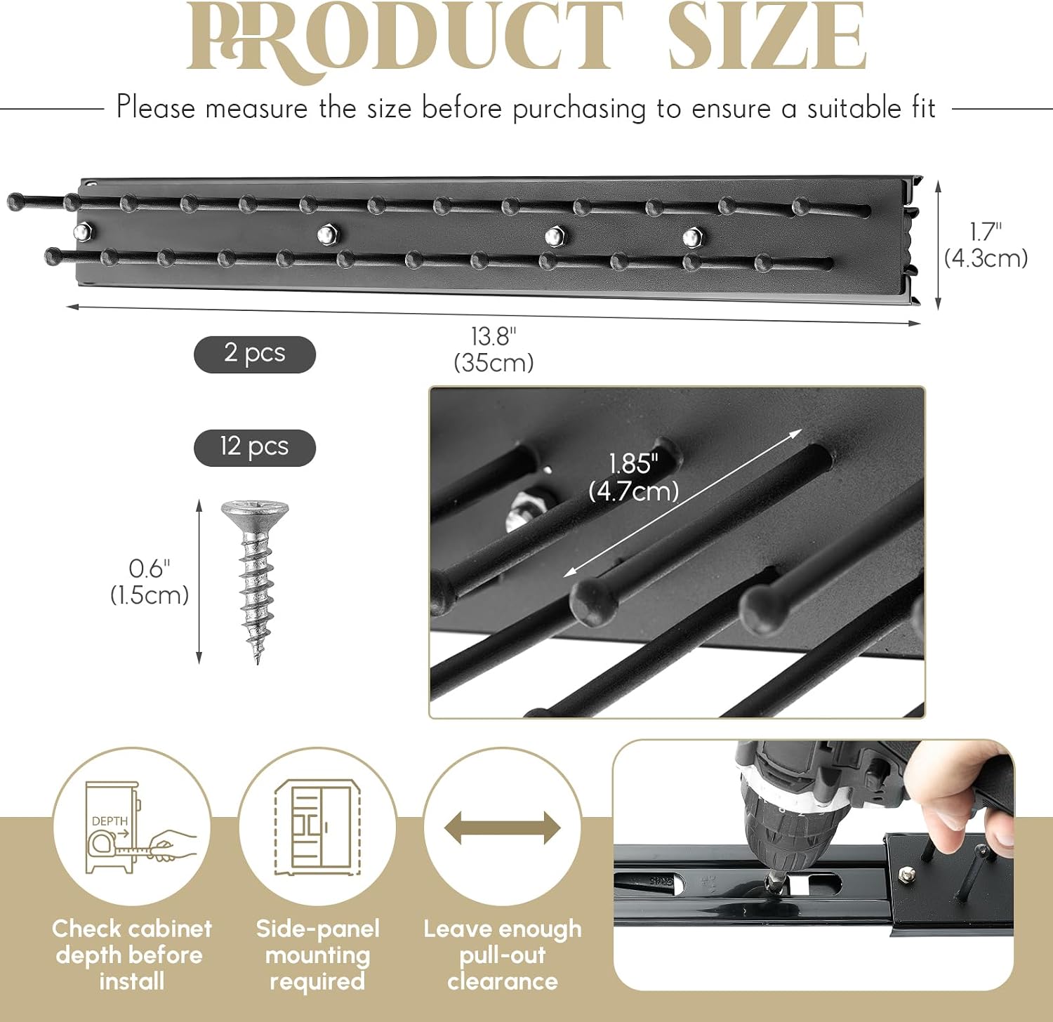 blulu 2 pcs 13.8'' sliding tie rack hangers for closet, 25(total 50) tie pull out wall mounted extending sturdy metal belt organizer holder for men belt storage, black 2 black 25 tie