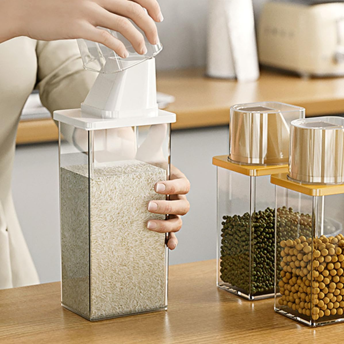 Airtight Rice Storage Container 1200ml Plastic Large Capacity Kitchen Jar | Design, Strong Bearing Capacity, Fresh Keeping for Grains Random Style