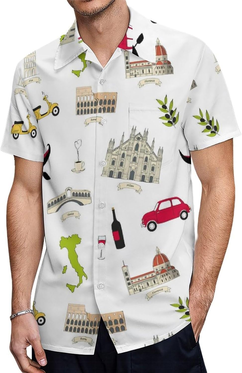 Famous Italian Landmarks Men's Shirt Button Down T Shirt Short Sleeve Top Tee