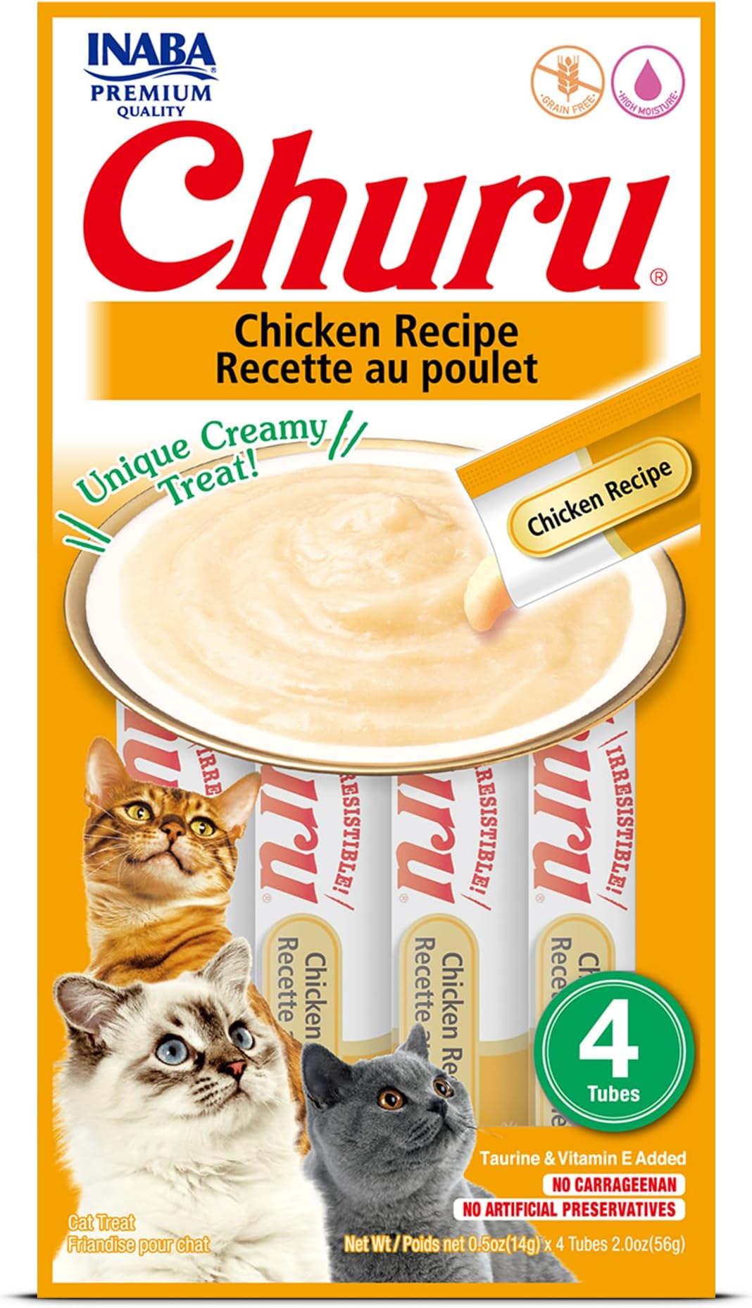 Inaba Churu Chicken Recipe, Premium Creamy Cat Treats, 56g (4 Sticks x 14g)