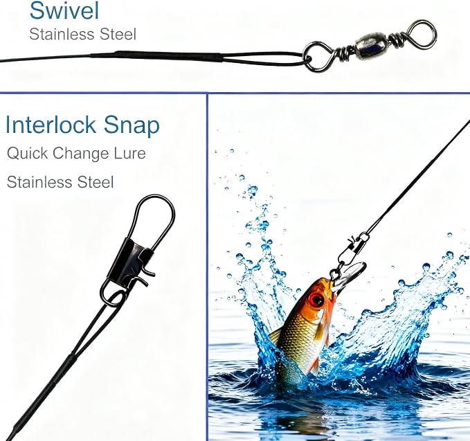 Cabezales de Pesca de Acero Inoxidable HIGHROCK, Pack 24, Negro, 12 in, 30 lb miniatura 2