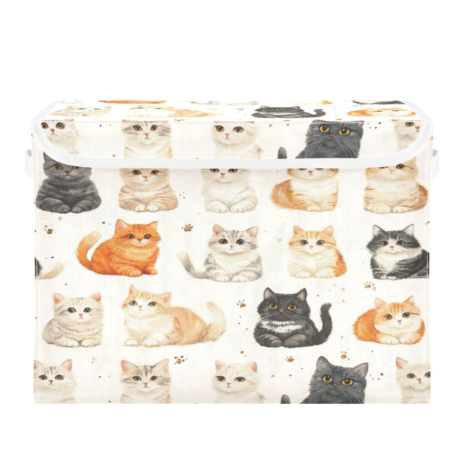 Grckit A Storage Bins With Lids, Lovely Cats Foldable Storage Cube Boxes Fabric Storage Organizer Basket For Home, Bedroom, Office, Closet (16.5X12.6x11.8 In)