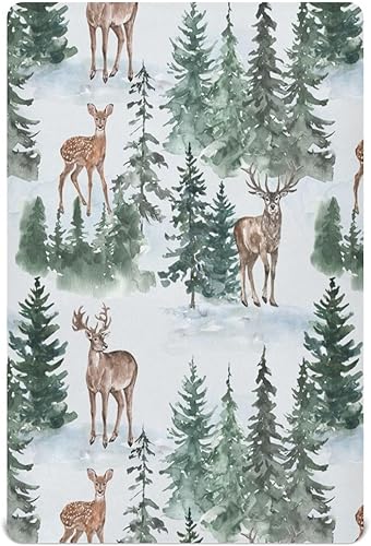 Fitted Crib Sheet for Boys & Girls Christmas Deer Soft Breathable Unisex Baby Sheets for Standard Crib and Toddler Mattresses 39 x 27 in