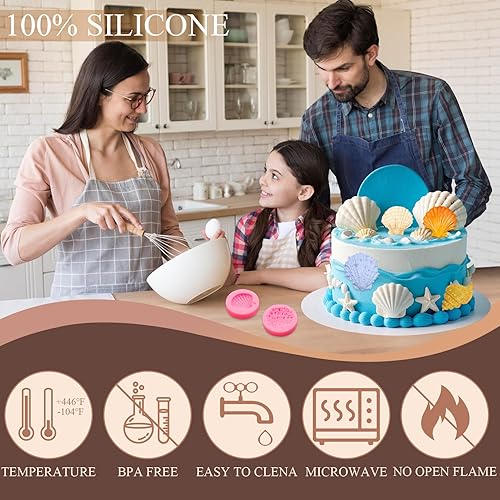 Miniatura 3 de Molde de silicona para fondant, 4 paquetes de moldes de chocolate con caracolas marinas para hornear, decoración de pasteles, decoración de