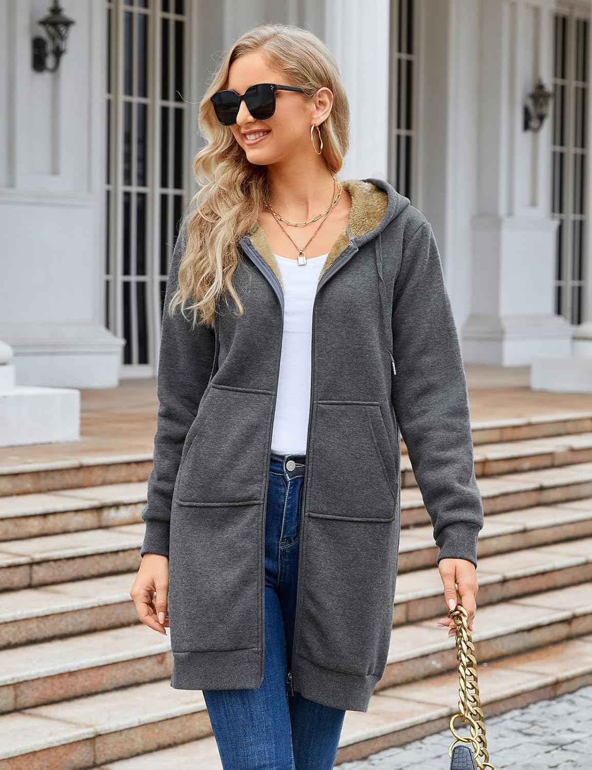Women's Zip Up Hoodies Tunic Casual Fleece Jackets Ladies Sweatshirts Fall Long sherpa lined Coats - Image 2