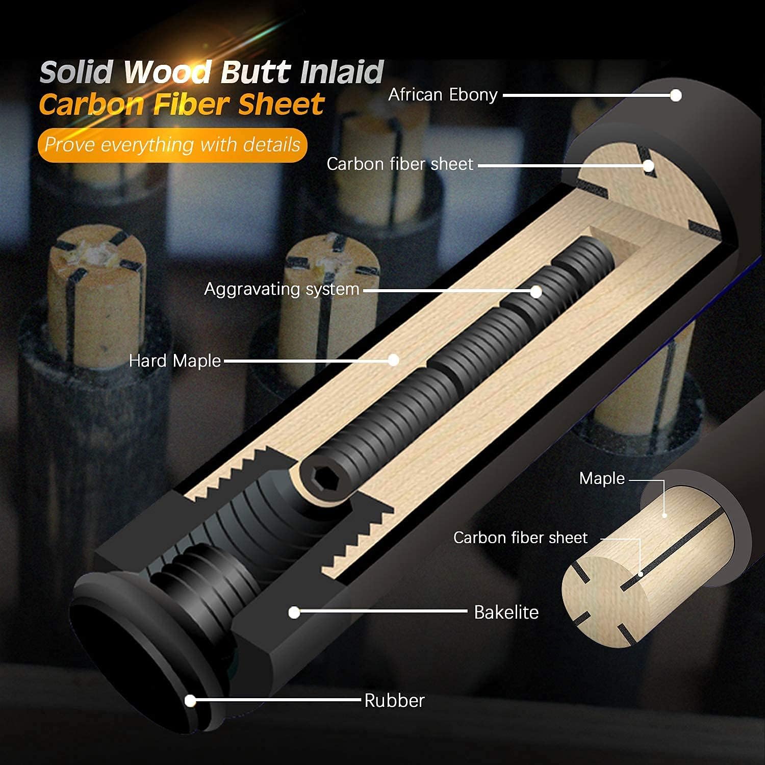 KONLLEN Carbon Fiber Pool Cue Stick Professional Cues with Adjustable Extension (Full Carbon Technology Low Deflection Billiard Cue Stick,12.5mm,147cm) : Sports & Outdoors