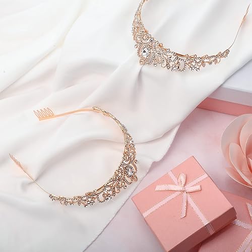 Miniatura 2 de 20 coronas de tiara de cristal, corona de princesa para mujeres y niñas, corona de cumpleaños con peines de diamantes de imitación, corona de