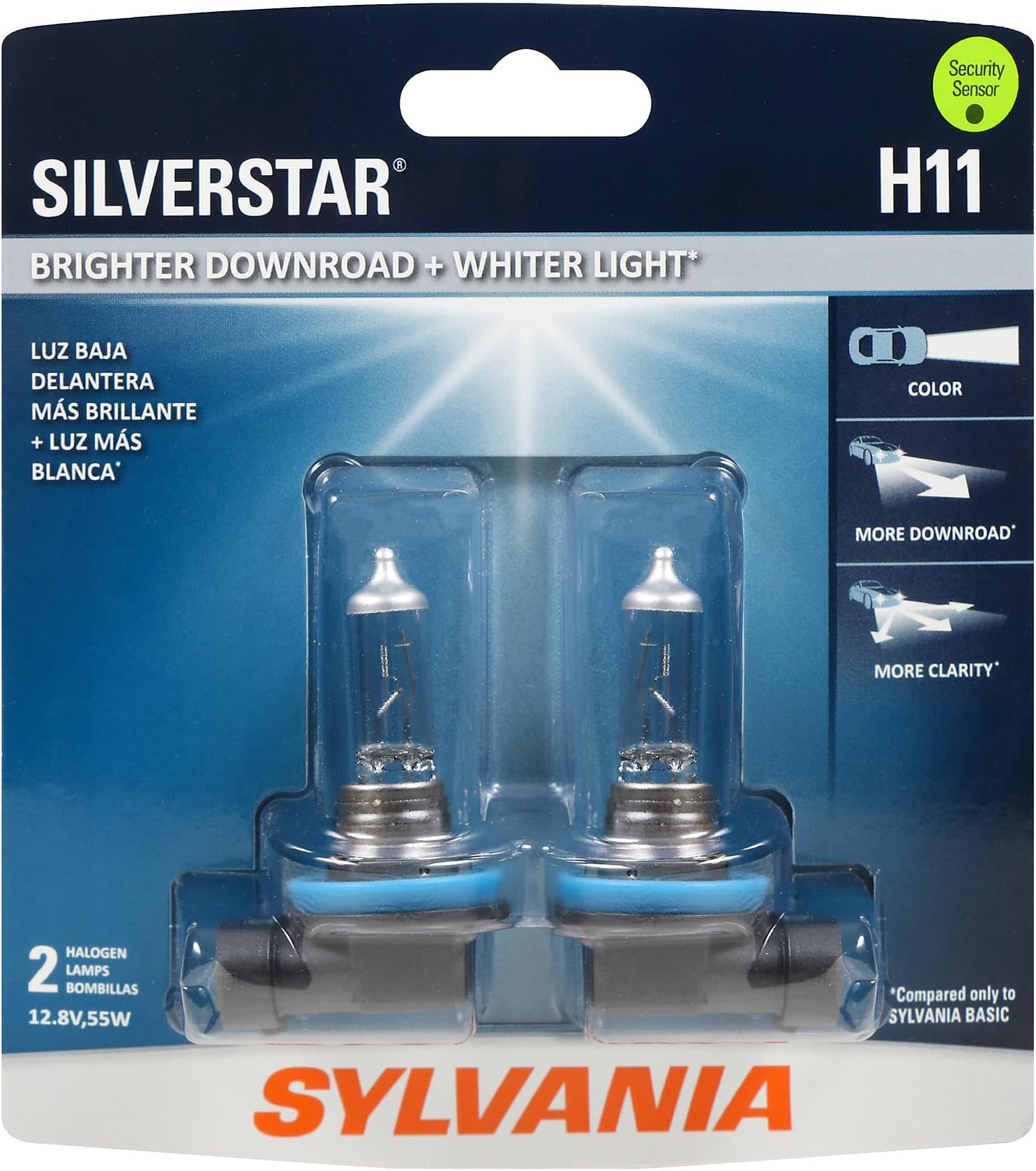 SYLVANIA - H11 SilverStar - High Performance Halogen Headlight Bulb, High Beam, Low Beam and Fog Replacement Bulb, Brighter Down Road with Whiter Light (Contains 2 Bulbs)