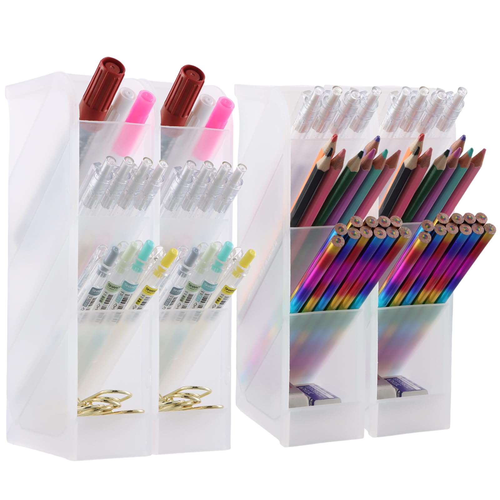 Ehuihuan 4 Piezas Portalápices, Translúcido Organizador de Escritorio para Lápices, Multifuncional Soporte de Bolígrafo, Caja de Almacenamiento para Cosméticos Pinceles Papelería (4 Blanco)