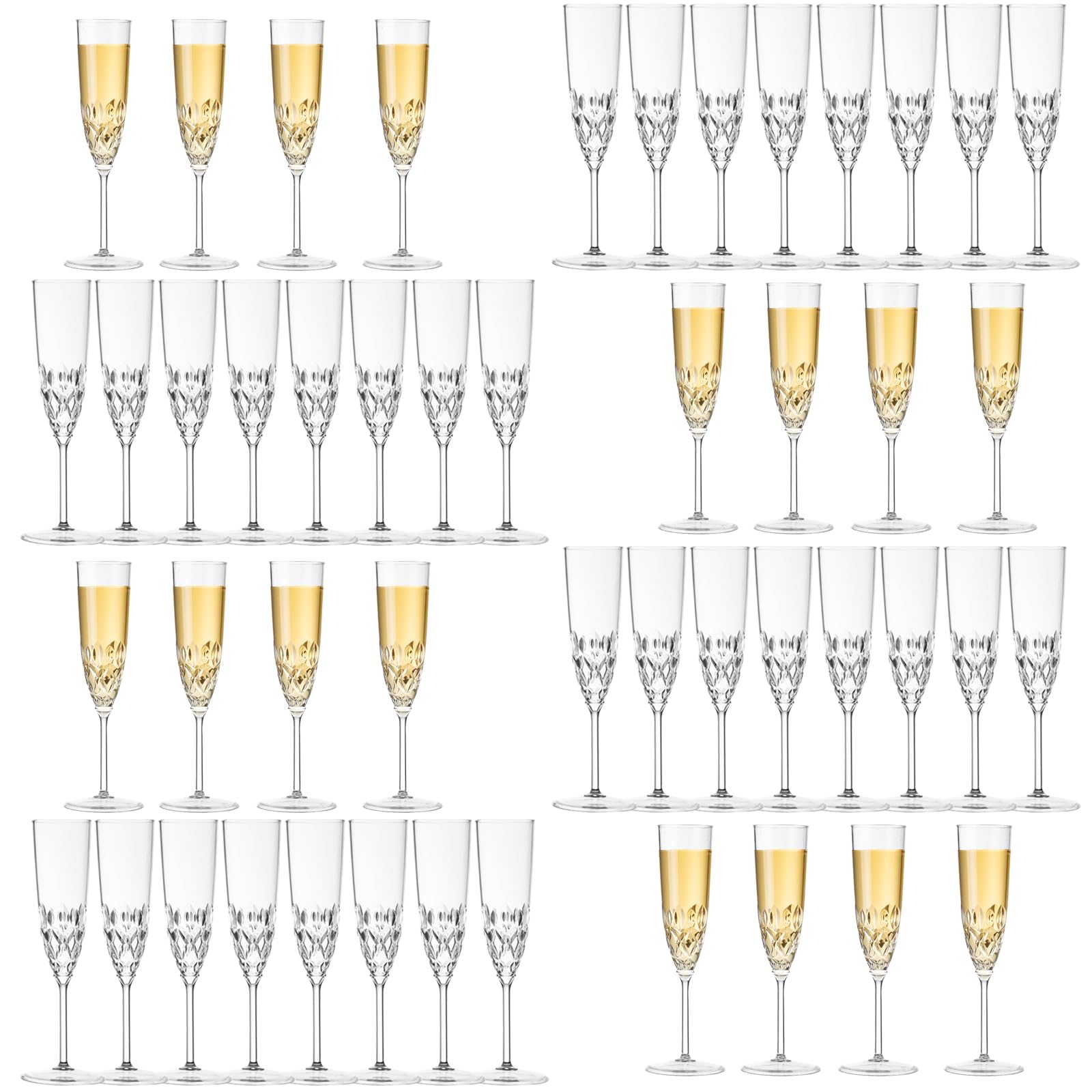 Photo 1 of 48 Pack Plastic Champagne Flutes, Shatterproof Reusable Fancy Crystal Clear Champagne Glasses, 5 oz Acrylic Unbreakable Elegant Party Drinking Cocktail Wine Glasses Wedding Birthday Bar Goblets