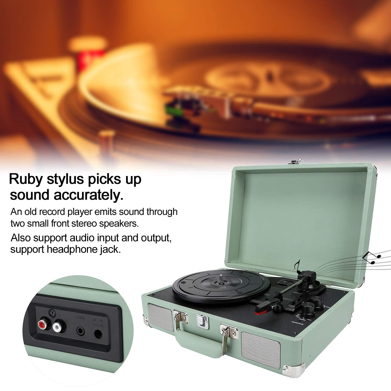 Giradischi in Vinile, Giradischi Portatile Vintage con Giradischi Bluetooth, 33/45/78 Giri, Altoparlanti Stereo integrati, Supporto 100/u2011, Dischi in Vinile da 7/10/12 Pollici