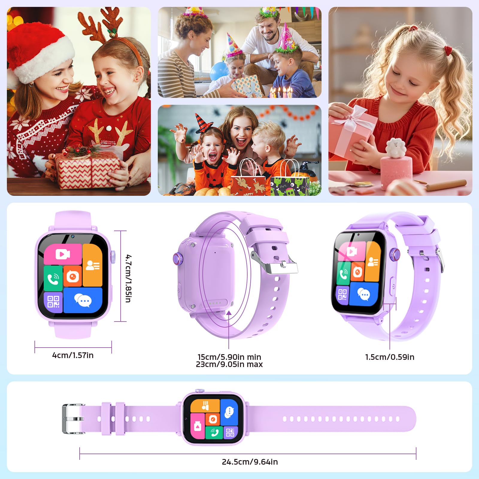 4G Smartwatch Bambini GPS, Orologio Smartwatch per Bambino Bambina con Telefono, Videochiamata Chat Vocale Contapassi Camera Modalità Classe, Smart Watch Ragazza e Ragazzo 4-12 Anni (Lavanda-S2)