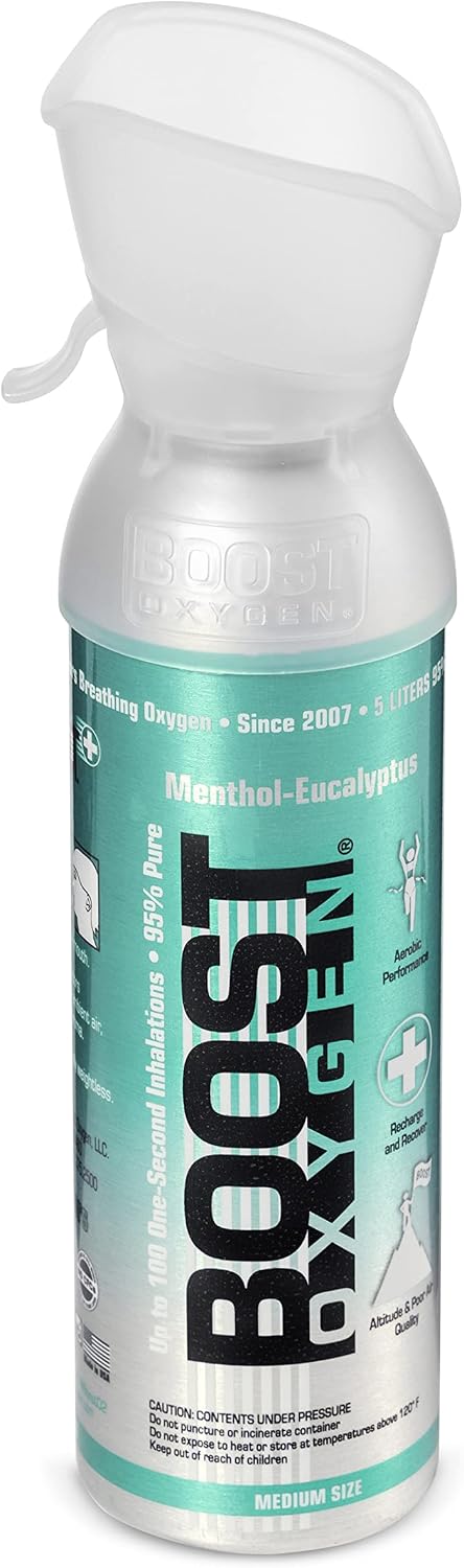 Boost Oxygen Medium Menthol-Eucalyptus 5 Liter Canister | All-Natural Respiratory Support for Aerobic Recovery, Altitude, Performance and Health (4 Pack)