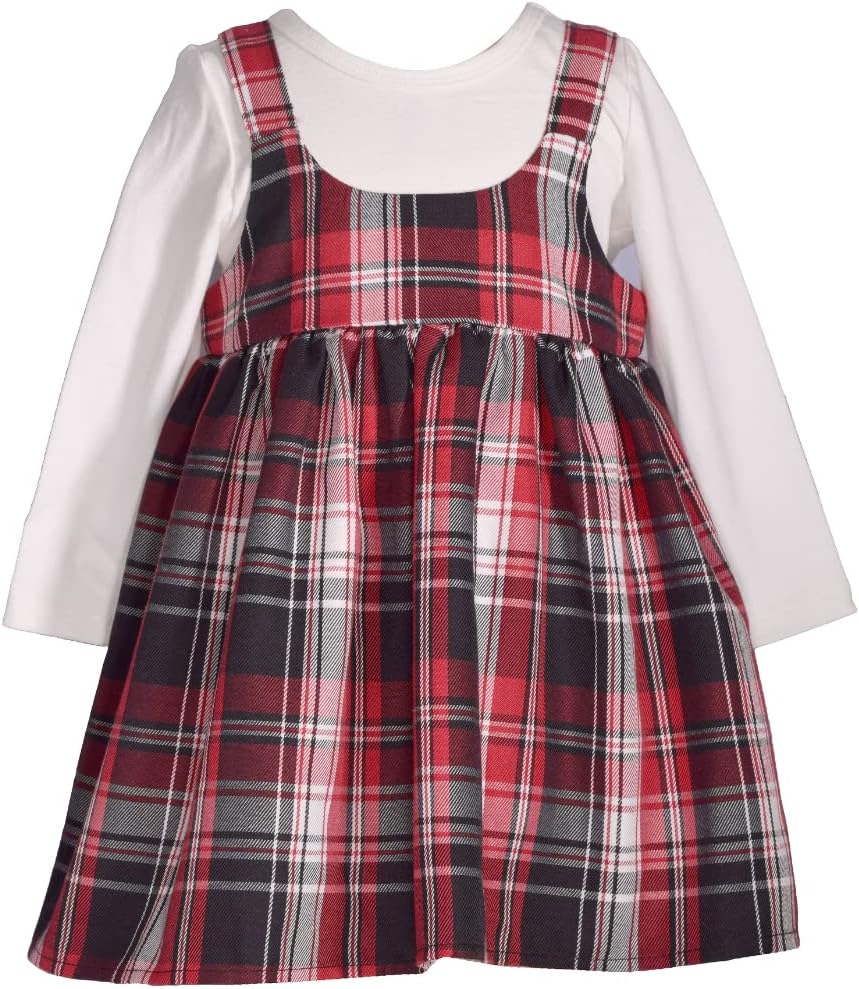 Bonnie Jean Girl's Holiday Christmas Dress - Plaid Jumper Dress for Baby and Toddler Girls