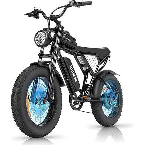Ridstar Electric Bike for Adults, Peak 4000/2000W, 37/33MPH,52V 40AH,48V/20AH E-Bike,30-180 Miles Electric Motorcycle, 20" Fat Tire Dirt Bike, UL2849 Hydraulic Suspension and 7-Speed