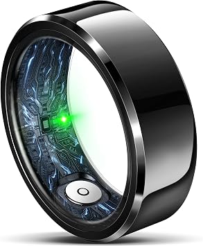 Smart Ring for Women Men,Fashion Modern Minimalist Fitness Ring& Sleep Tracker Ring with Heart Rate,Blood Pressure,5ATM Waterproof Health Ring,No Subscription,Travel-Friendly Couple GiftSize 8,Black