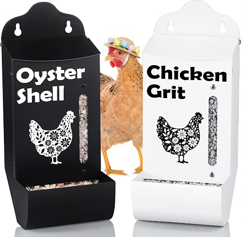 CluckRoots Chicken Grit and Oyster Shell Feeder Combo - No-Spill Dual Metal Feeder with Viewing Window for 3-8 Hens CluckRoots Chicken Grit and Oyster Shell Feeder Combo - No-Spill Dual Metal Feeder with Viewing Window for 3-8 Hens