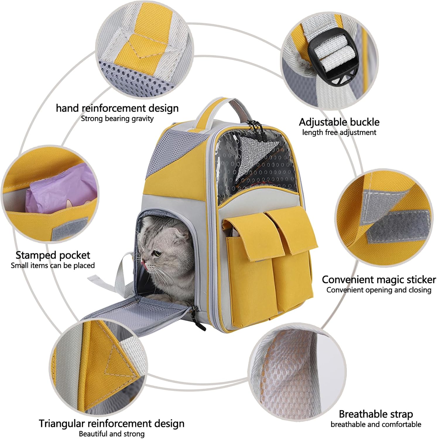 Cat Backpack, Pet Backpack with Breathable Mesh, Dog Backpack with Multi-Pockets, Great for Travel Hiking Camping, Portable Cat Backpack(Black)